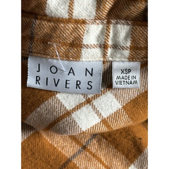 Joan Rivers Womens XSP Plaid Button-Up Shirt Brown/White Fall Fashion - Picture 3 of 5